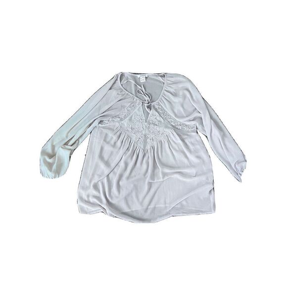 Sundance Womens Medium Peasant Top Ivory Embroidered Beaded Tie Neck Sheer - Picture 7 of 7